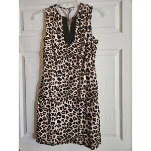 New York & Co Womens Cheetah Print Sleeveless Dress Sz Medium Tall Split Neck